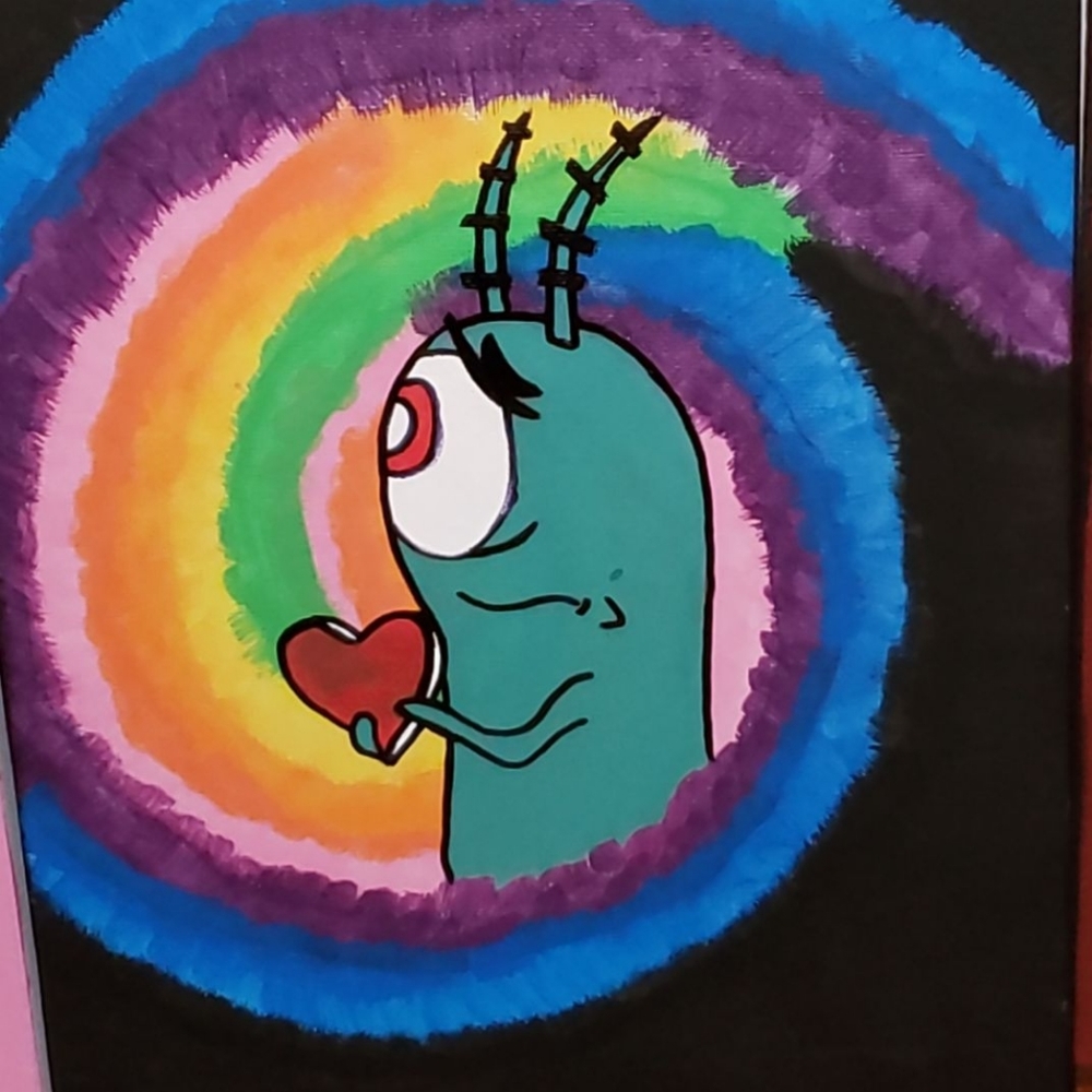 2/$20 Spongbobs Plankton tye dye love painting